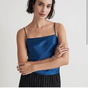 Madewell Satin Square-Neck Cami - Blue, Size Small